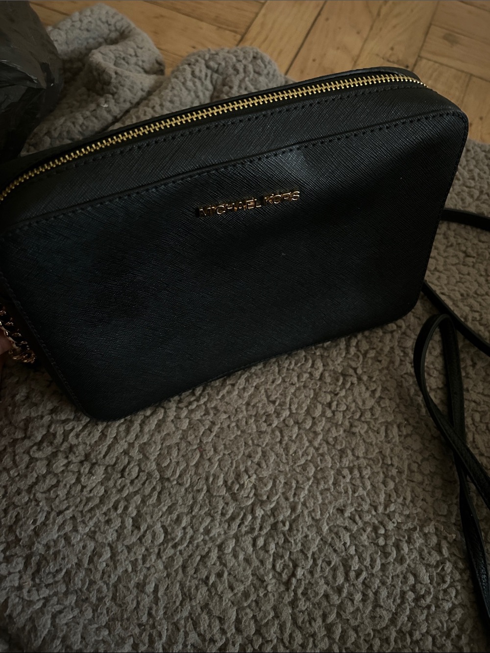 Michael Kors Black Leather Saffiano Crossbody with Gold Hardware